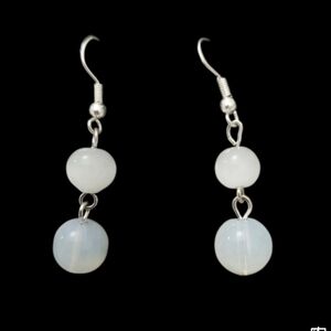 Opalite Double Bead Drop Earrings - White and Opalesence